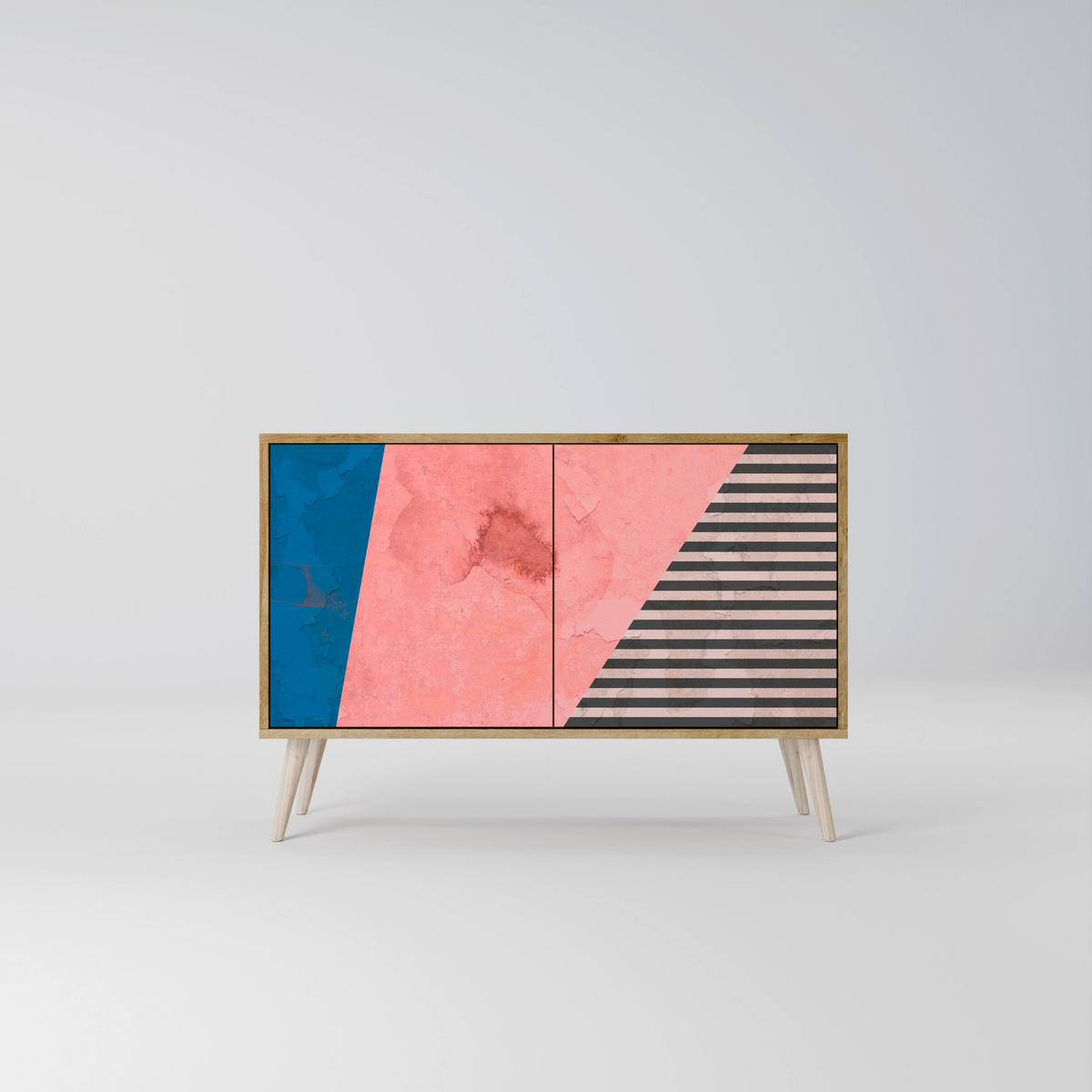 SIDEBOARD GLAMOROUS STRIPE, Eicheneffekt, 111x42x77,5 cm, 2 Türen - Eichefarben/Buchefarben, Holzwerkstoff/Buchenholz (111/77.5/42cm) - SpaceRebels