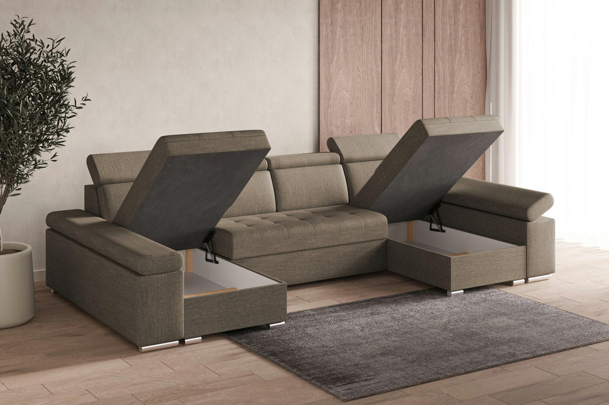 WOHNLANDSCHAFT - Ecksofa U - Luka U - Braun (Twist 06) - Braun, Holzwerkstoff (330/94/168cm) - Möblo