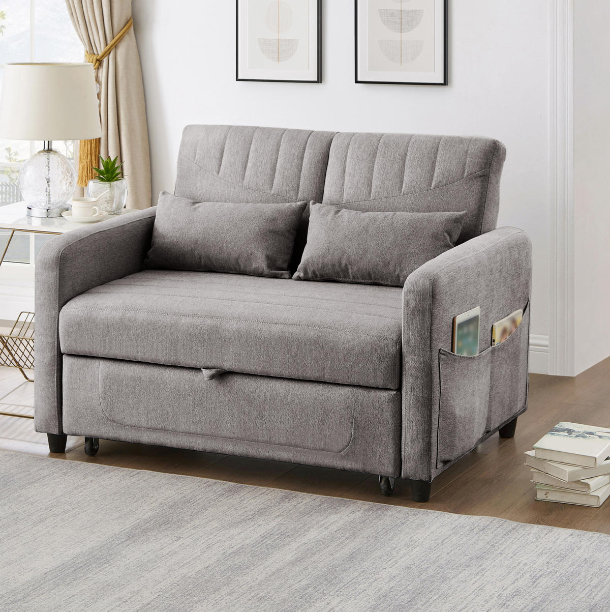 SOFABETT mit Schlaffunktion 166x95 cm Baumwoll-Leinen Grau - Grau, Metall (77/82.5/114cm) - Meubliv