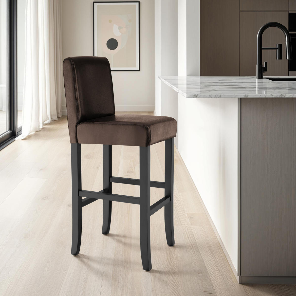 BARHOCKER 4er Set Kunstleder, Sitzhöhe 76 cm,antikbraun - Braun, Holz (40/107/41cm) - tectake