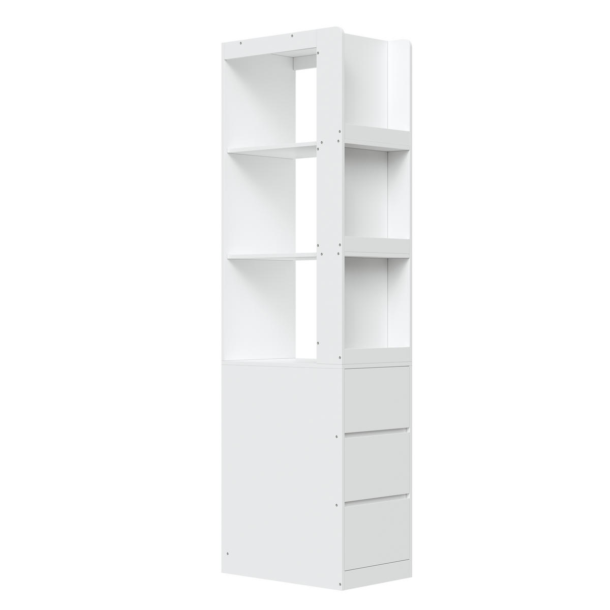 BÜCHERREGAL 60cm 200cm hoch 3 Fächer 3 Schubladen Anti-Kipp - Weiß, Holzwerkstoff (60/200/40cm) - FLIEKS