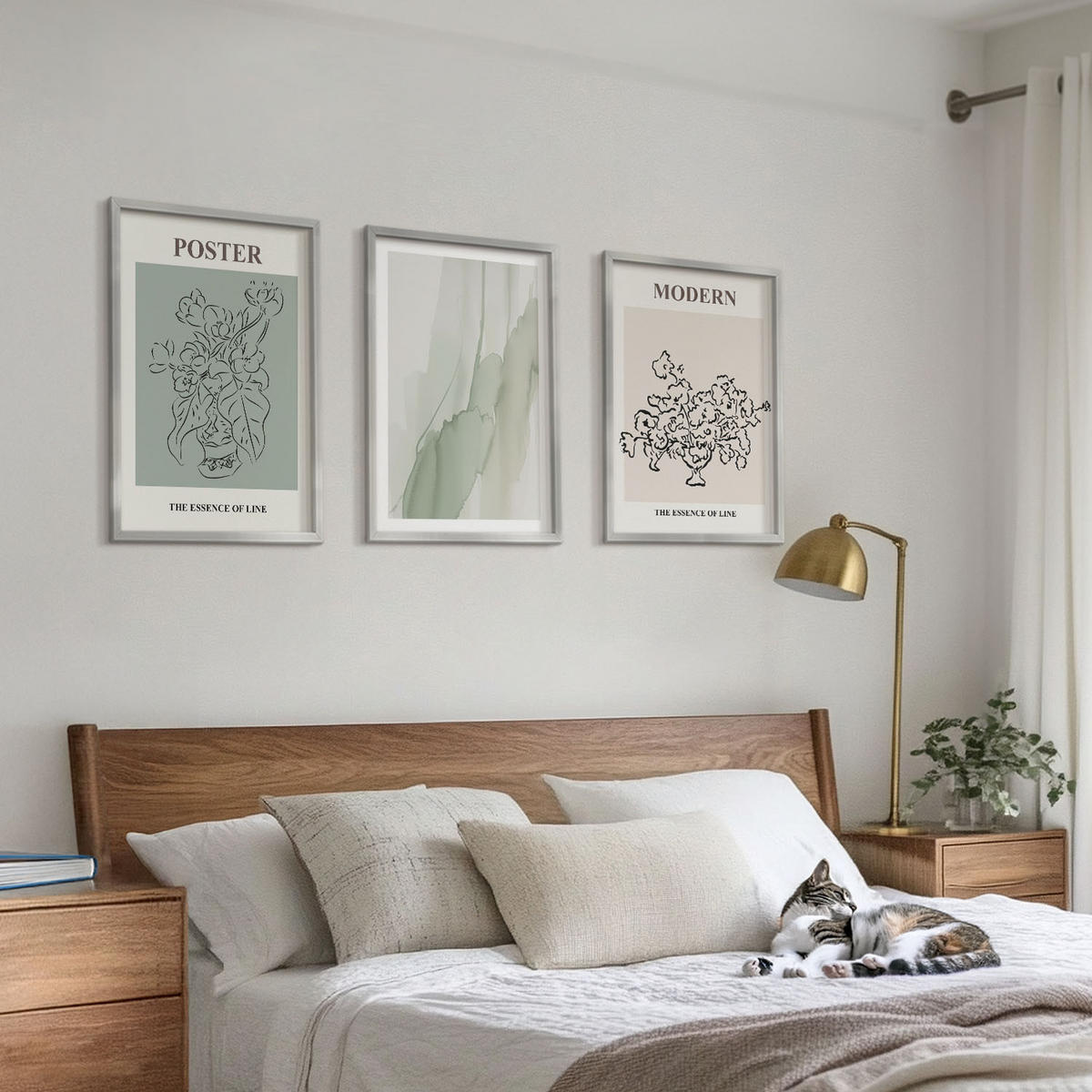 WANDBILDER 3er Set - 40x60 cm Silberner Rahmen - Blumen in einer modernen Vase - Silberfarben, Kunststoff (40/60cm) - ArtPrintCave