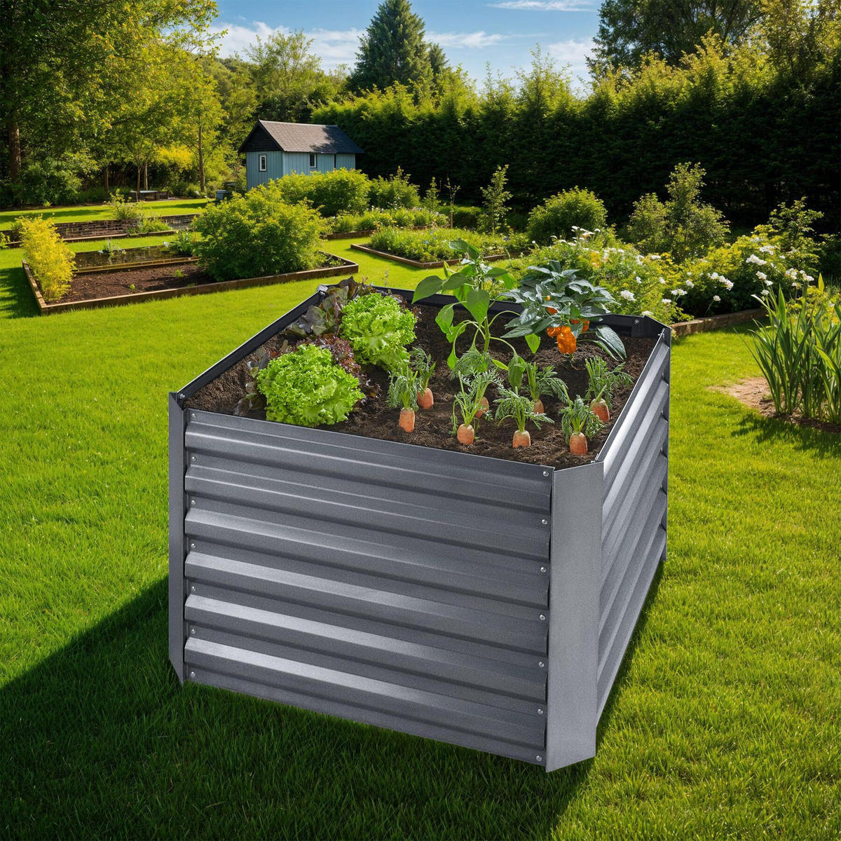 HOCHBEET Artemisia,80 x 80 x 57 cm,grau - Grau, Metall (80/57/80cm) - tectake