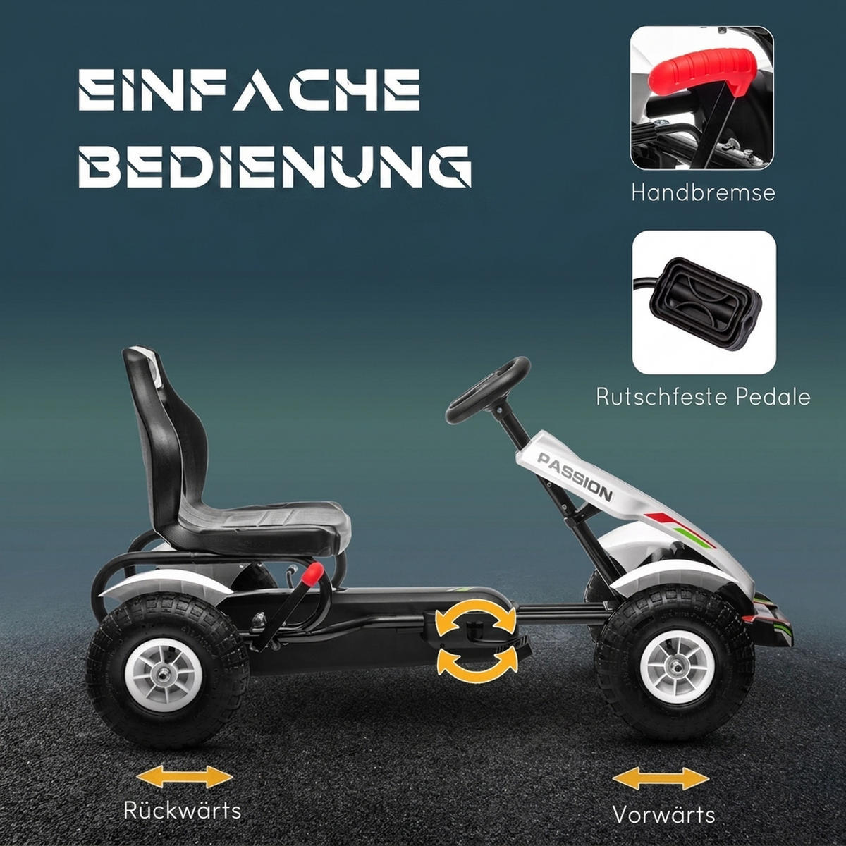 KINDER-GOKART Kunststoff Metall Weiß - Weiß, Kunststoff (117/58/61cm) - HOMCOM