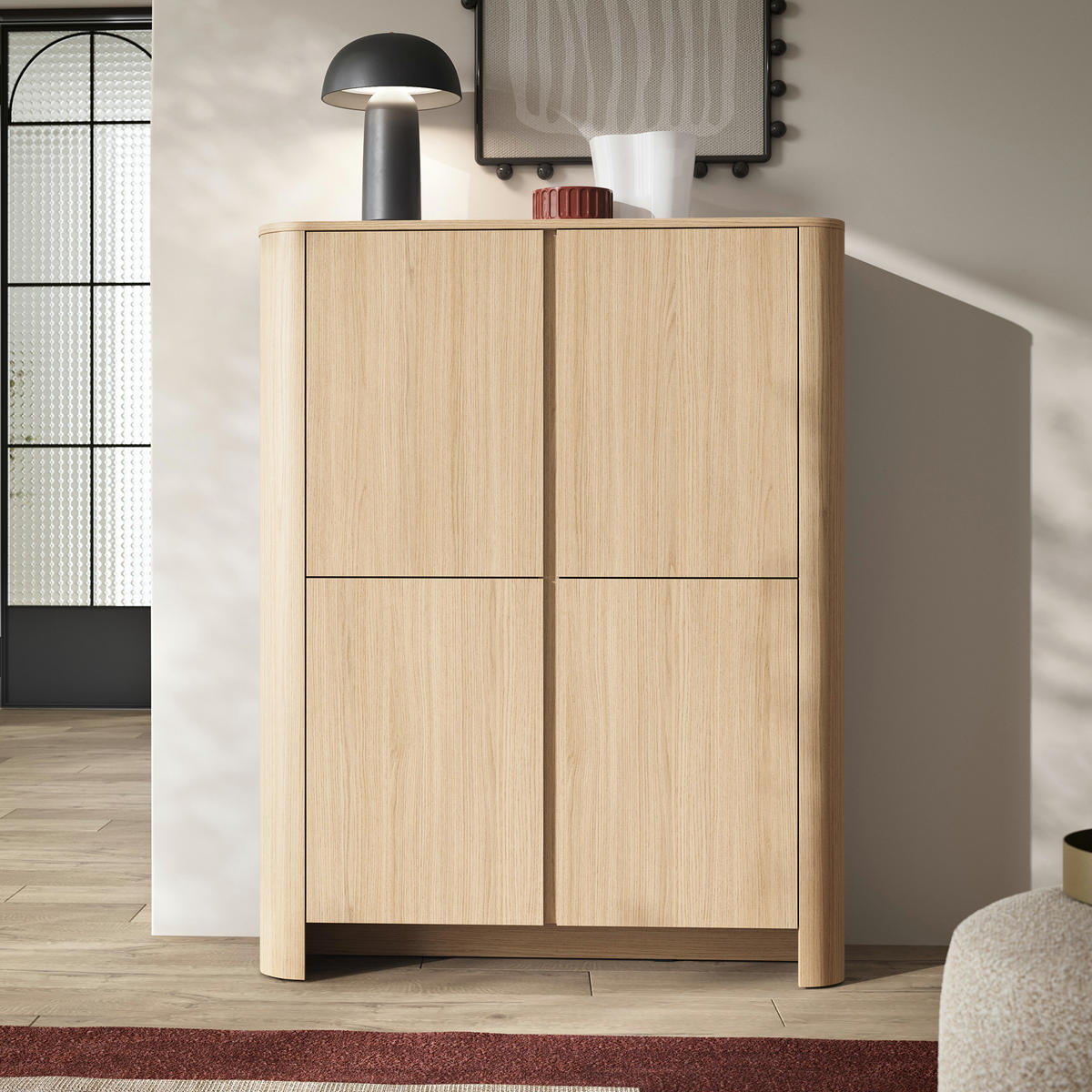 SIDEBOARD AMOS KOM1-4D Abgerundeter Korpus, Eiche - Eichefarben, Holzwerkstoff/Kunststoff (103/132/39cm) - Komodee