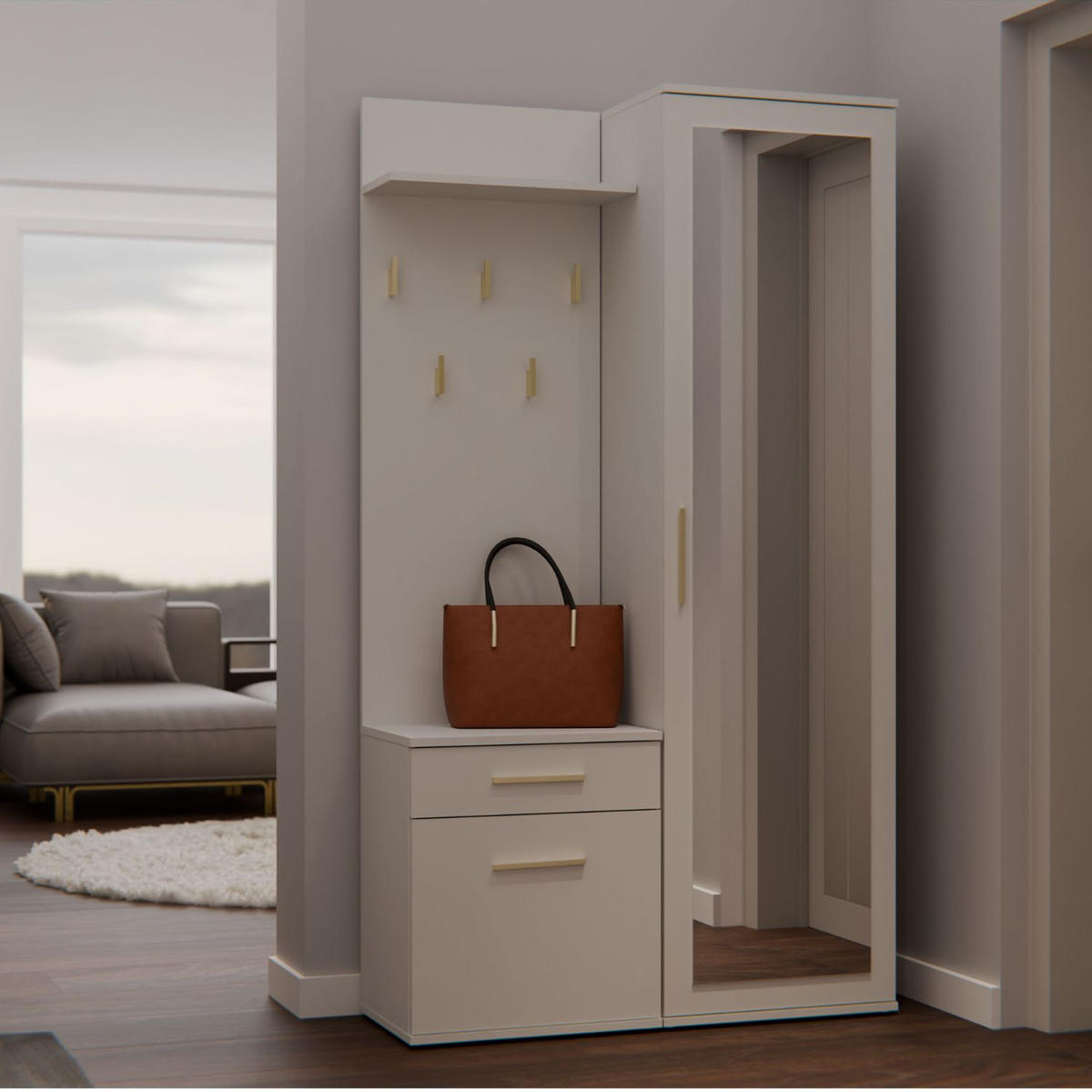 GARDEROBENSET Gustav (3-teilig) - Beige, Holzwerkstoff (50/180/35cm) - kommodly