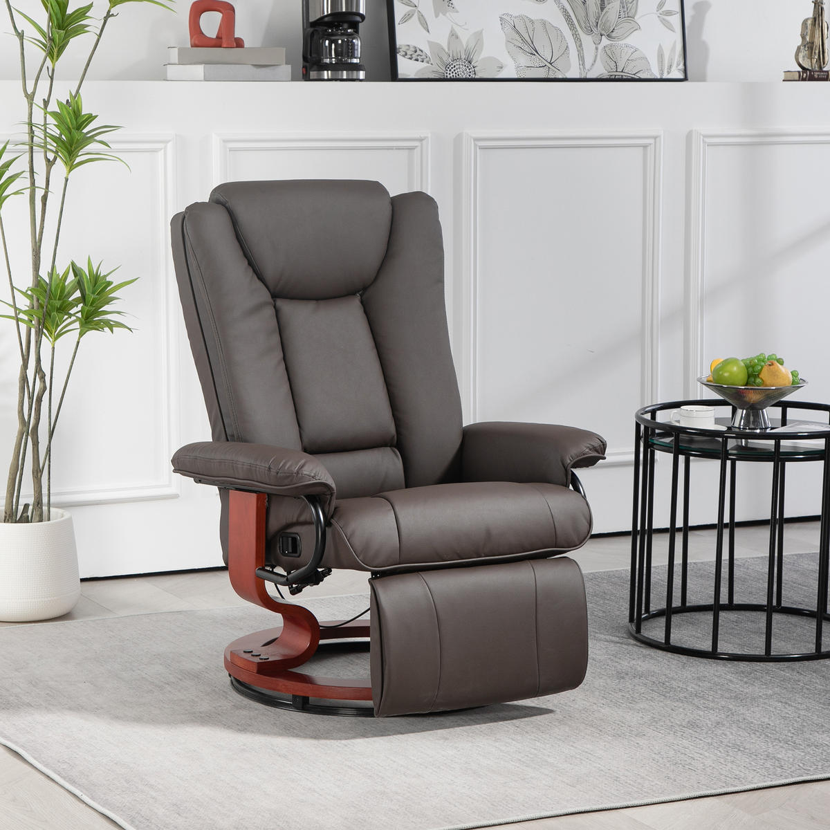 RELAXSESSEL, drehbarer TV-Sessel, Liegefunktion, Fußstütze, Lederoptik, Braun - Braun, Leder (88/103/78cm) - HOMCOM