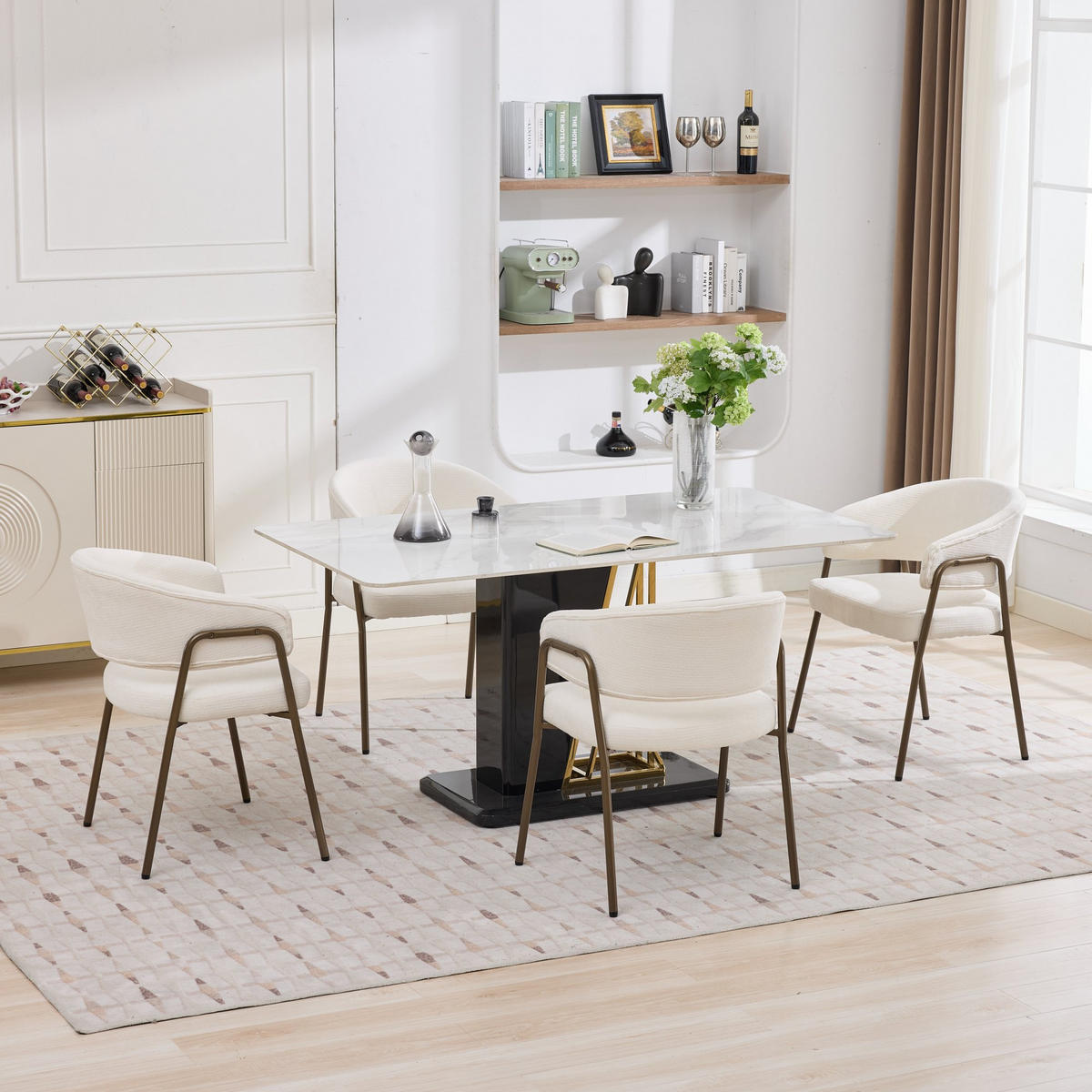 ESSTUHL Beige 1er-Set mit Armlehnen und Chenille-Bezug - Beige, Textil (57/79.5/54.5cm) - PANGIVO