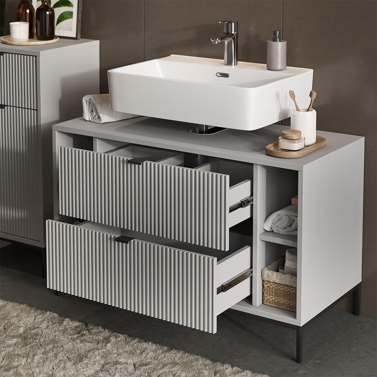 BADMÖBEL-SET Eliza Grau 4 Teile - Grau, Holzwerkstoff (100/63/45.1cm) - Vicco