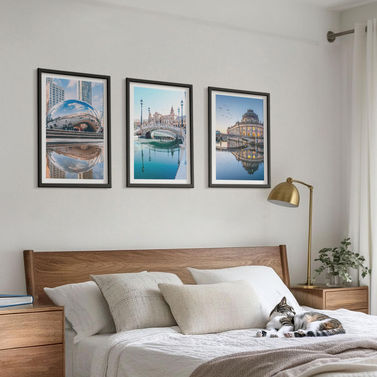BILDER SET 3er Set - 40x60 cm Schwarzer Rahmen - Architektur von Städten am Wasser - Schwarz, Kunststoff (40/60cm) - TULUP