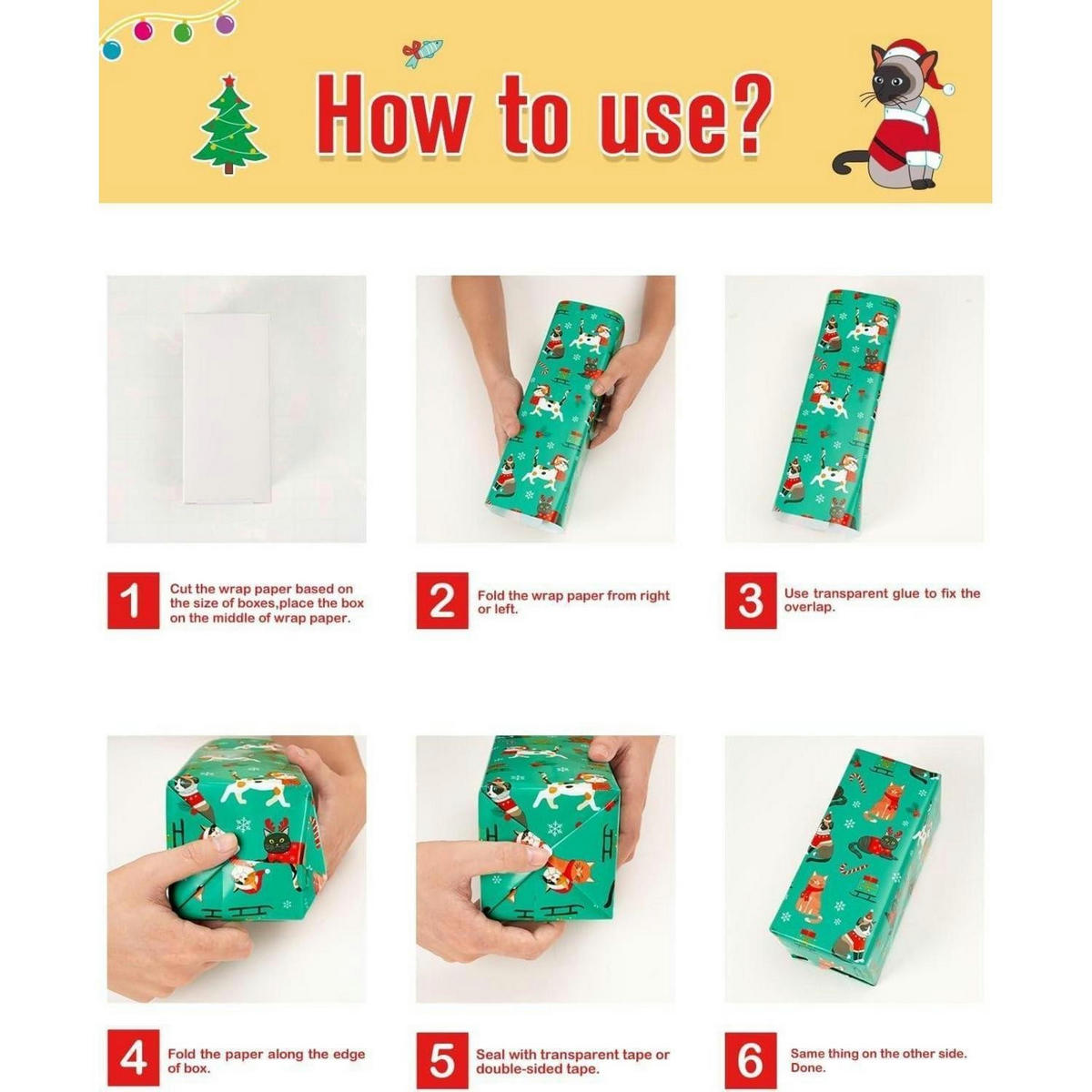 GESCHENKPAPIER 3 Rollen Set Weihnachtskatzen 50,8 x 304,8 cm - Multicolor, Papier (43/1/305cm)