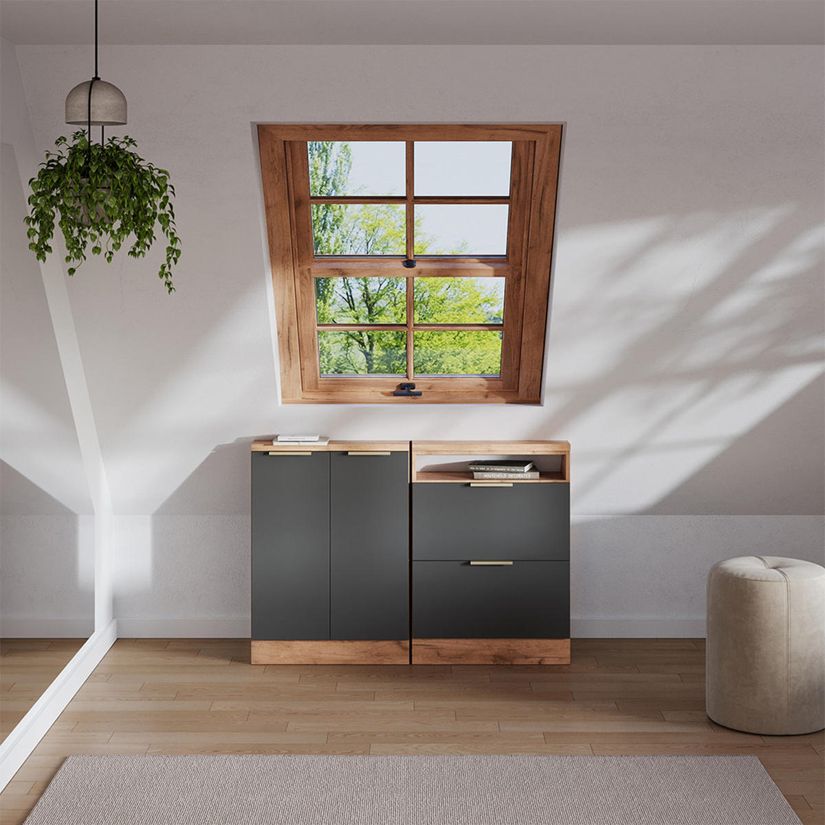 SADA SKŘÍNÍ PRO ŠIKMOU STŘECHU Rion Antracitově zlatý - antracitová, kompozitní dřevo (120/81.6/46cm) - Vicco