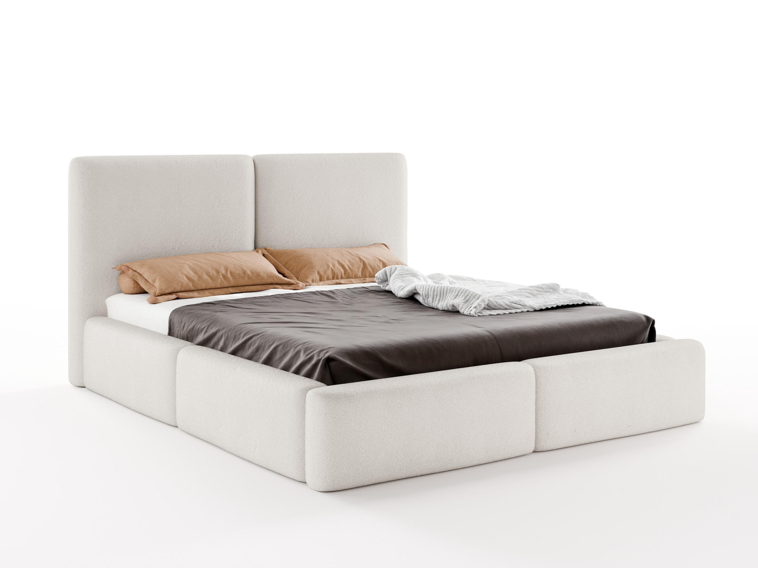 POLSTERBETT LIVIA 140x200 cm mit Bettkasten, Stauraum und Metall-Lattenrost – Bouclé Stoff Weiß - Schwarz/Weiß, Textil/Metall (140/200cm) - Luxkor24
