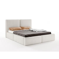 POLSTERBETT LIVIA 140x200 cm mit Bettkasten, Stauraum und Metall-Lattenrost – Bouclé Stoff Weiß - Schwarz/Weiß, Textil/Metall (140/200cm) - Luxkor24