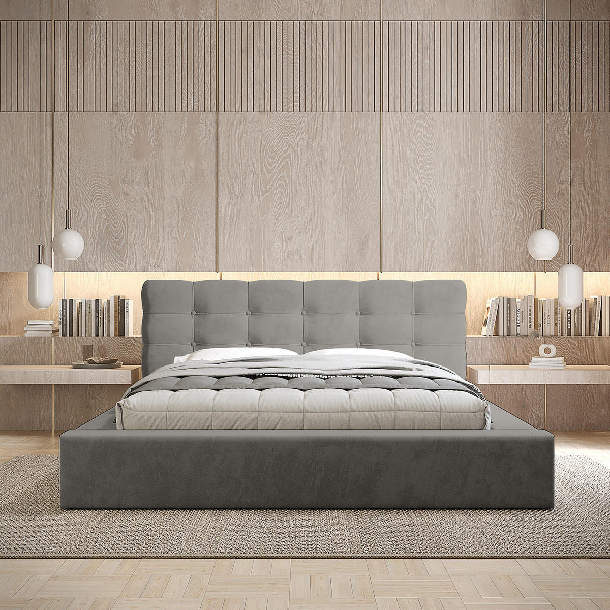 POLSTERBETT aus Velvet Gretta 180x200 cm, Hellgrau - Hellgrau, Textil (180/200cm) - Fedve