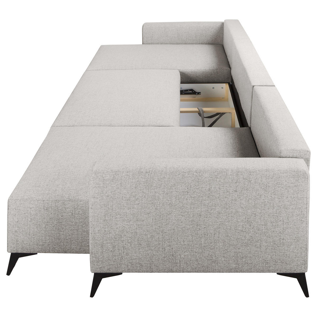 WOHNLANDSCHAFT - Hellgrau/Schwarz, Textil (382/81/148cm) - home24