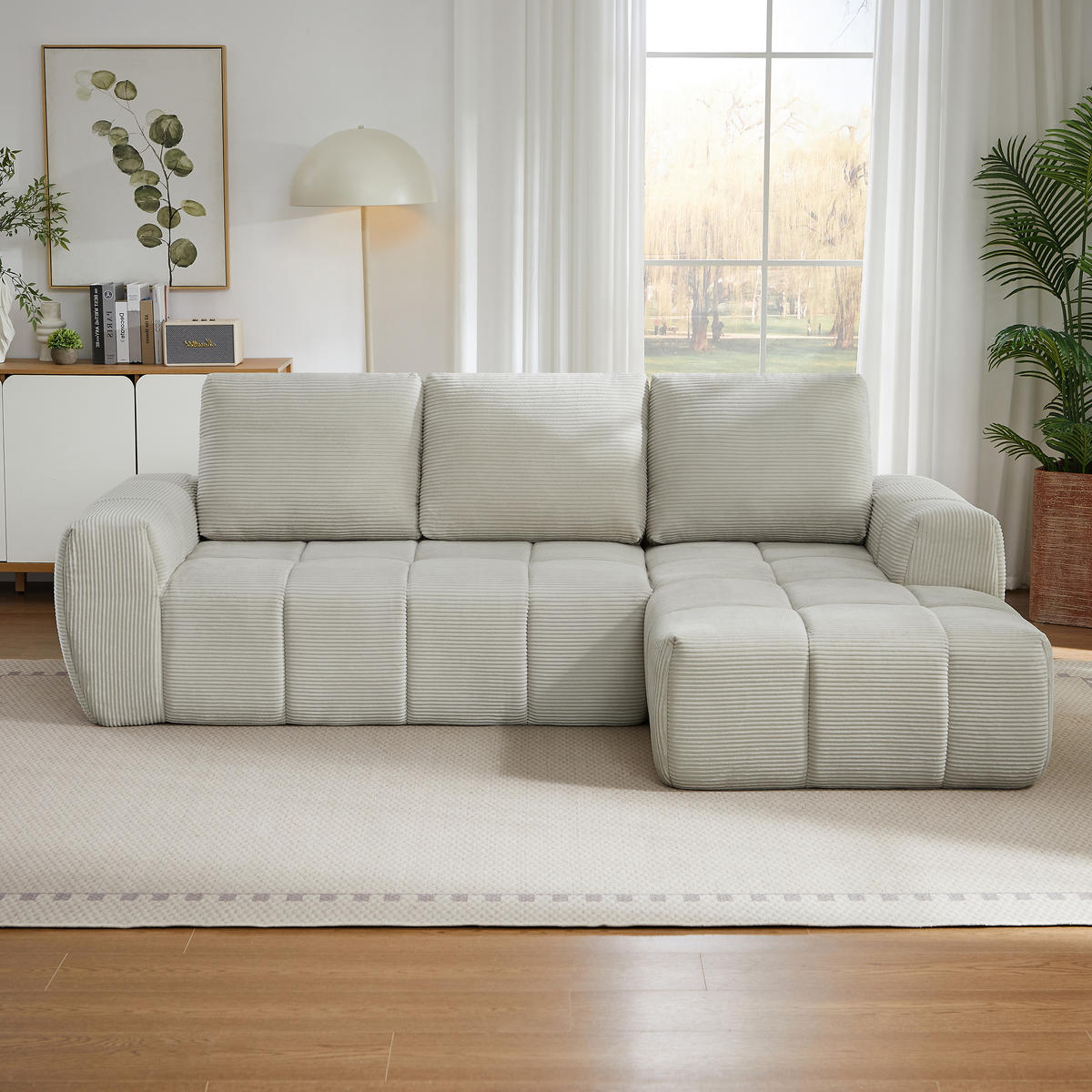 ECKSOFA Cord Beige - Beige, Textil (255/162cm) - WISHDOR