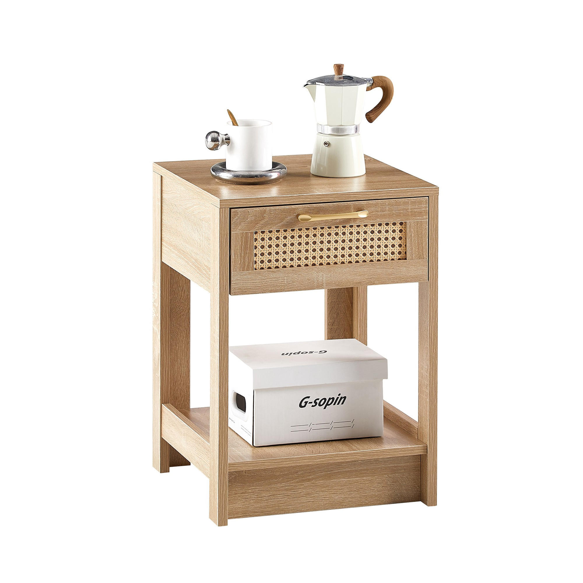 BEISTELLTISCH 40/40/55cm Rattan Nachtisch mit Schublade,Naturfarben - Naturfarben, Holz (40/40/55cm) - LVHOM