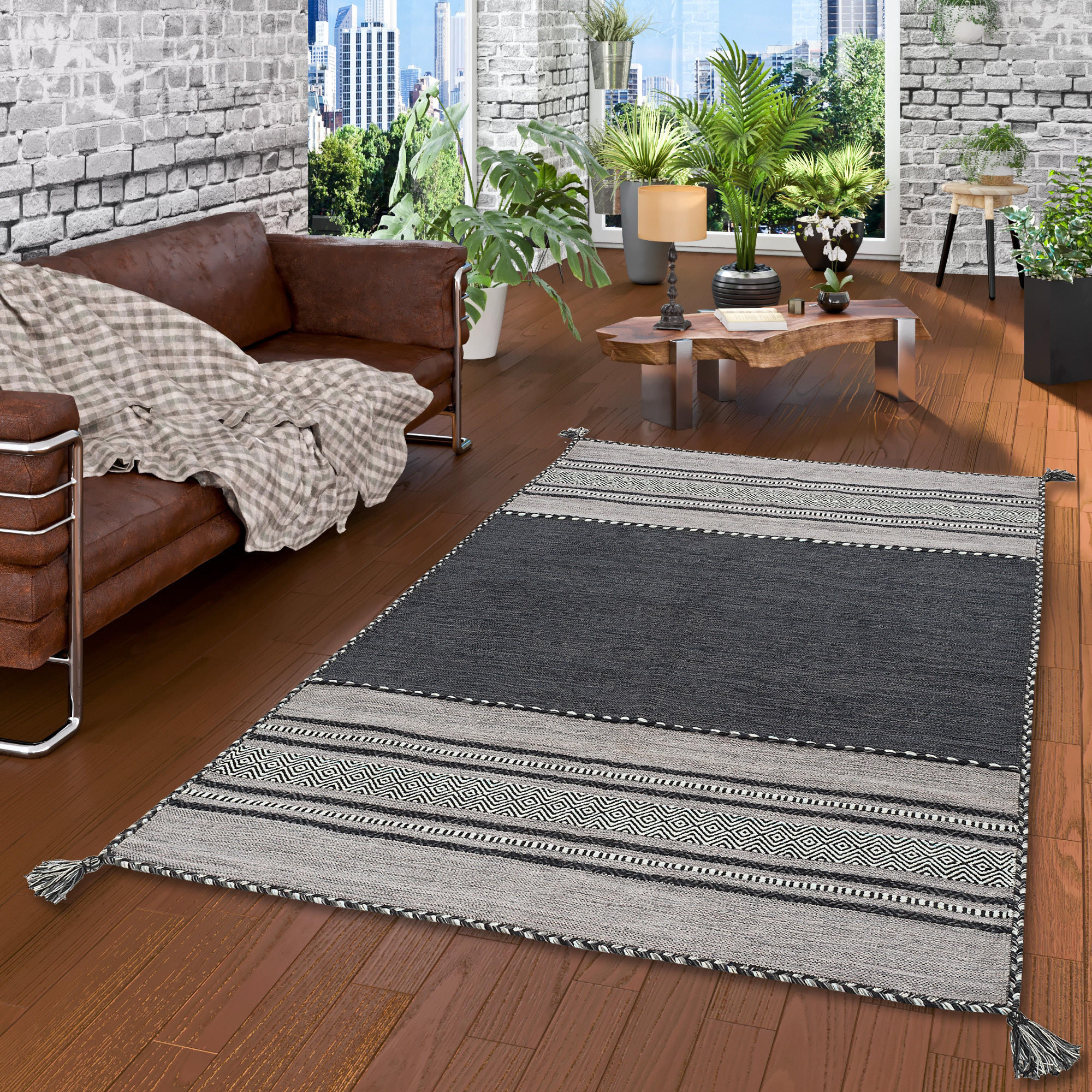 NATUR TEPPICH KELIM NAVARRO - Anthrazit, Textil (70/140cm) - Pergamon