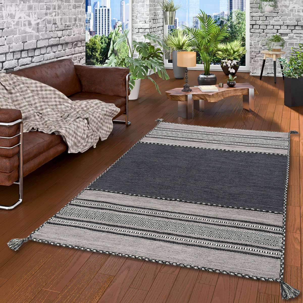 NATUR TEPPICH KELIM NAVARRO - Anthrazit, Textil (170/240cm) - Pergamon