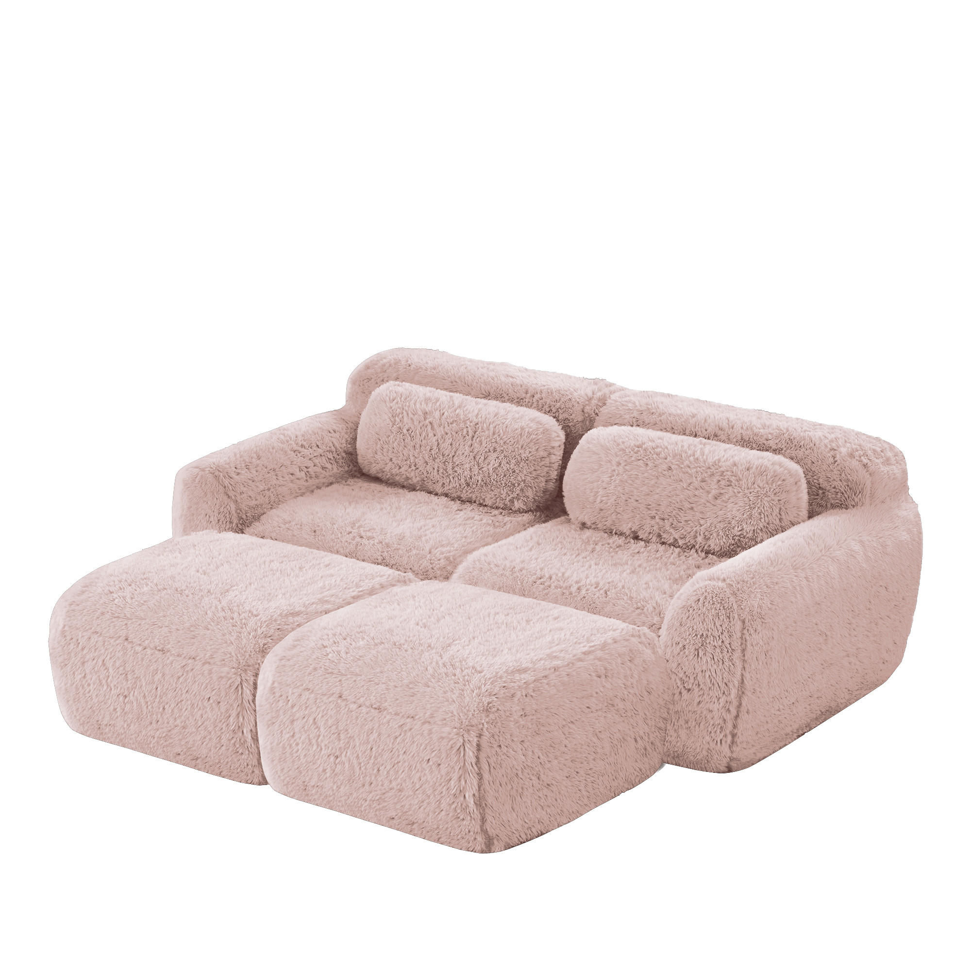 SCHLAFSOFA 2-Sitzer aus Plüschstoff mit 2 Hockern, Rosa - Rosa, Textil (204/73/179cm)