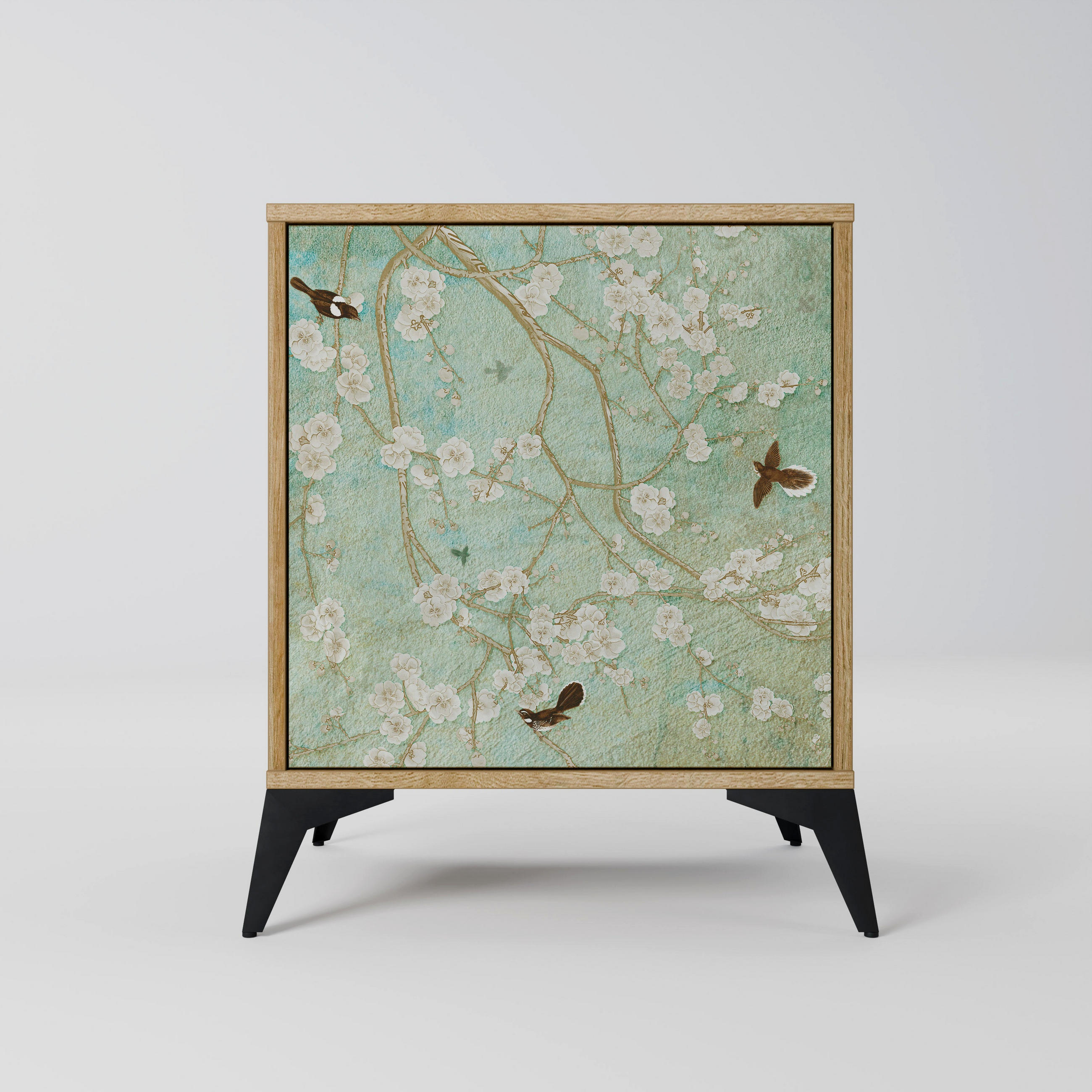 SIDEBOARD BLOOMING CHARM, Eichefarben, 57,5x42x70,5 cm, Schwarze Metall-Sternfüße - Eichefarben/Multicolor, Holzwerkstoff/Metall (57.5/70.5/42cm) - SpaceRebels