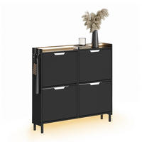 SCHUHSCHRANK mit 4 Klappen und Sensorlicht Schwarz 100x19x93cm - Schwarz, Holzwerkstoff (19/93/100cm) - SoBuy