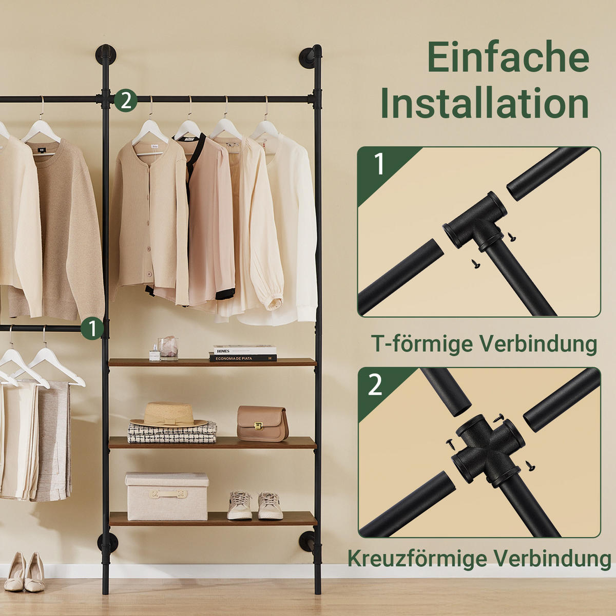 KLEIDERSTÄNDER Industrial Schwarz - Schwarz, Kunststoff (168/220/46cm) - SoBuy