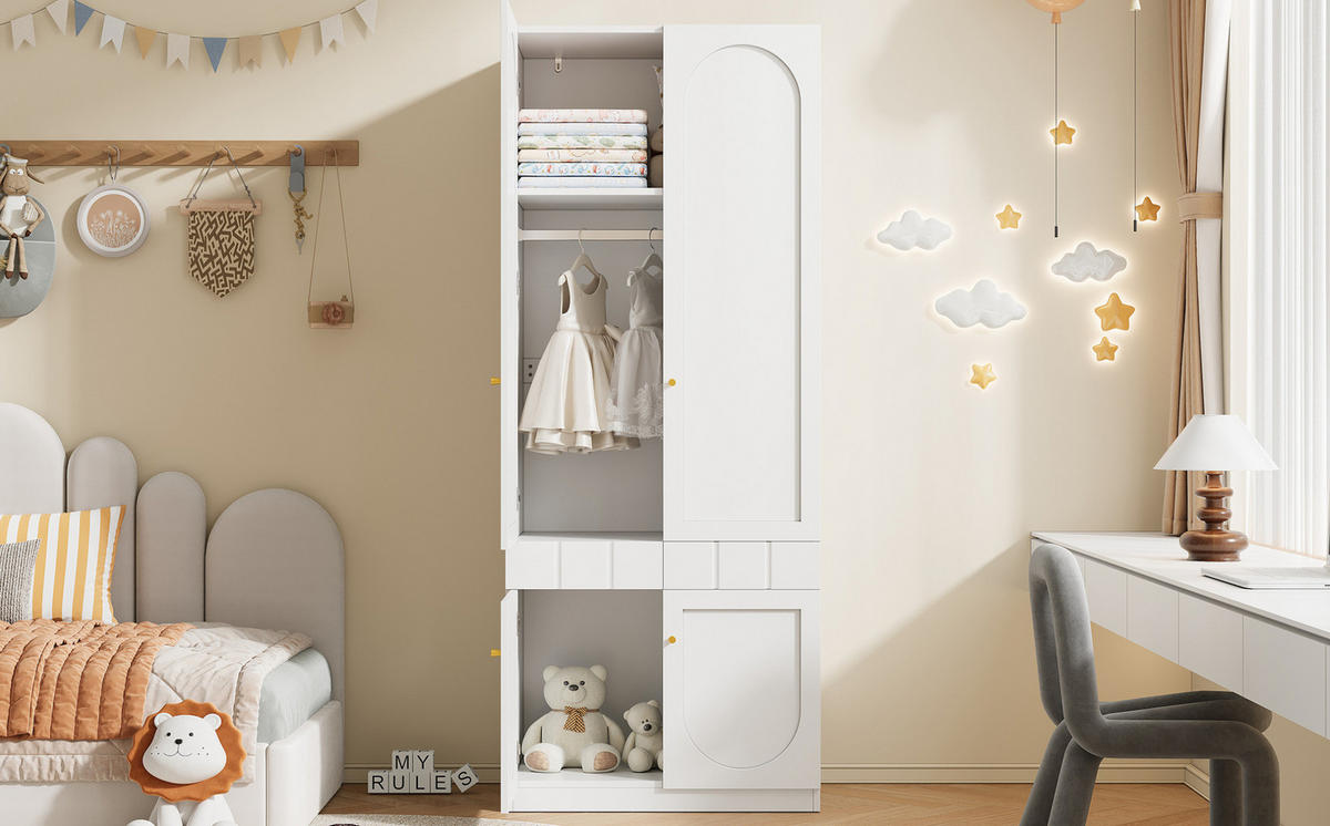 KLEIDERSCHRANK 80/200/50 cm Weiß aus MDF mit Schubladen - Weiß, Holzwerkstoff (50/200/80cm) - OKMYHOME
