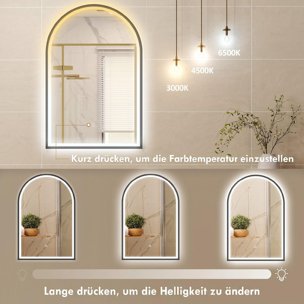 BADSPIEGEL Aluminiumlegierung, gehärtetes Glas Schwarz - Schwarz, Glas (4/90/60cm) - HOMCOM