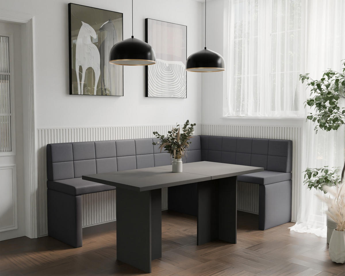 ECKBANK rechts MELVIN Kunstleder, 142/196 cm Dunkelgrau - Dunkelgrau, Holz/Kunststoff (142/196cm) - Idohome