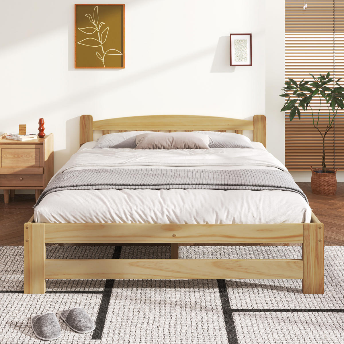 HOLZBETT 140/200 cm aus Massivholz Natur – mit Kopfteil inkl. Lattenrost - Naturfarben, Holz (140/200cm) - BEAOK