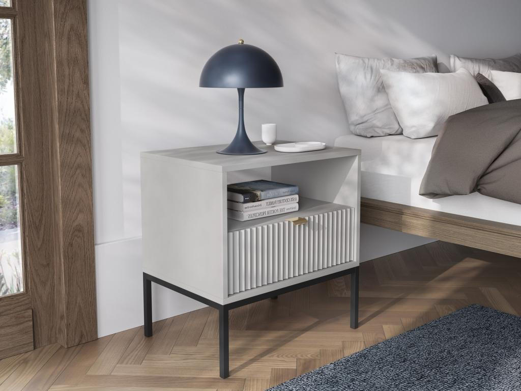 NACHTTISCH mit 1 Schublade & 1 Ablage - Grau - LIOUBA - Hellgrau, Holz (39/56/54cm) - Pascal Morabito