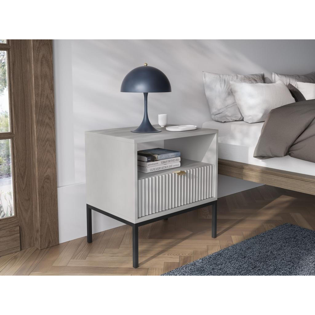 Thumbnail - Pascal Morabito Nachttisch, Hellgrau, Holz, Uni, 1 Schubladen, Rechteckig, 39x56x54 cm, Schlafzimmer, Nachttische