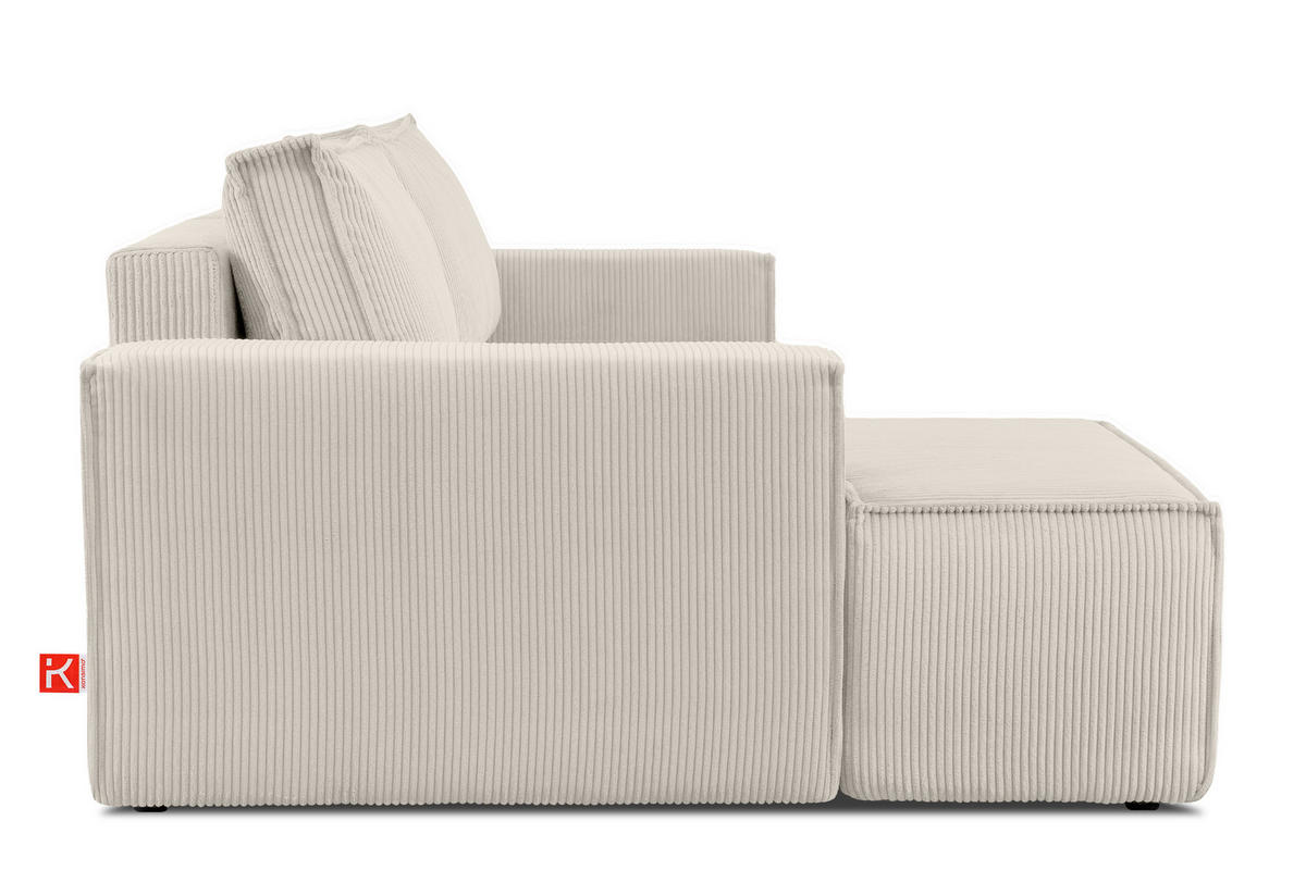 ECKSCHLAFSOFA-LINKS NAPI in Pet Friendly Cord-Stoff, cremefarben - Creme/Schwarz, Textil (262/148cm) - KONSIMO®