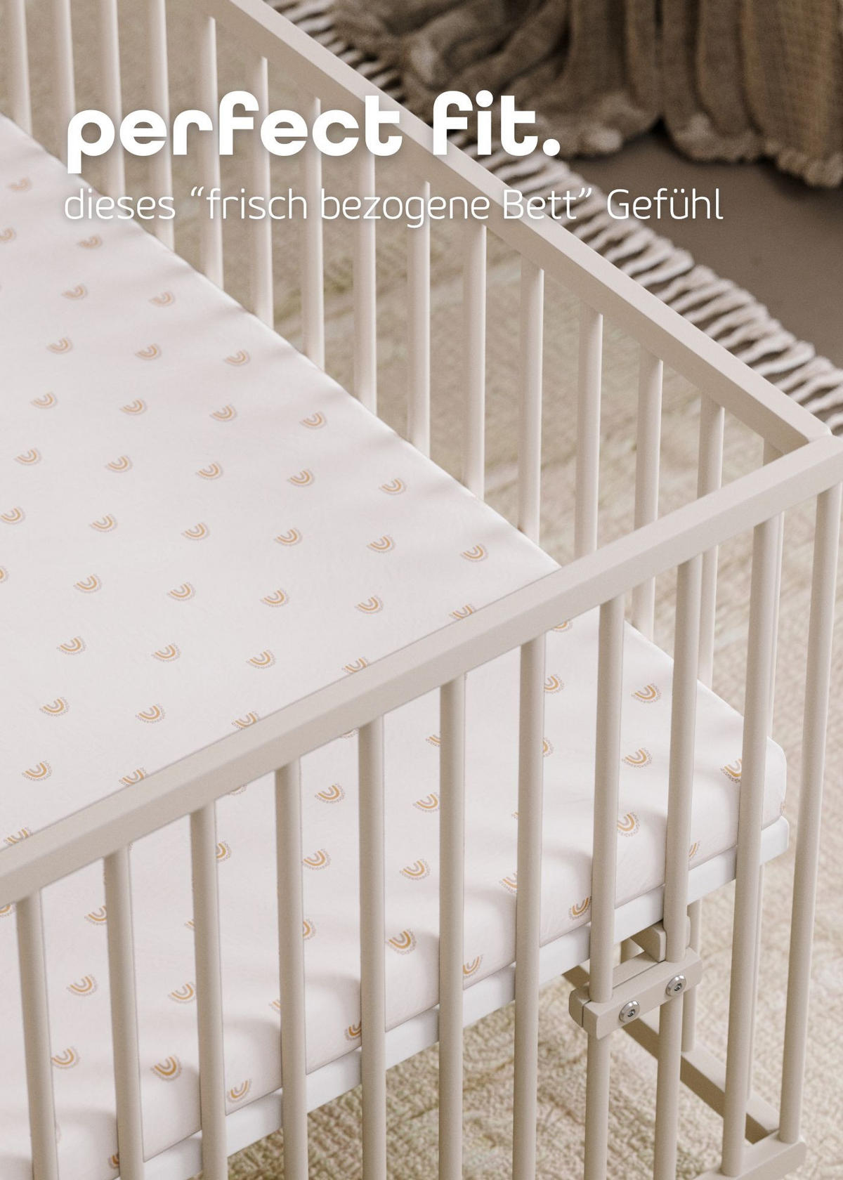 SPANNBETTLAKEN Organic Magical Rainbow 120x120 cm | Spannbetttuch für Laufgitter & Babymatratzen - Weiß/Braun, Textil (120/120cm) - Sämann – make a difference.