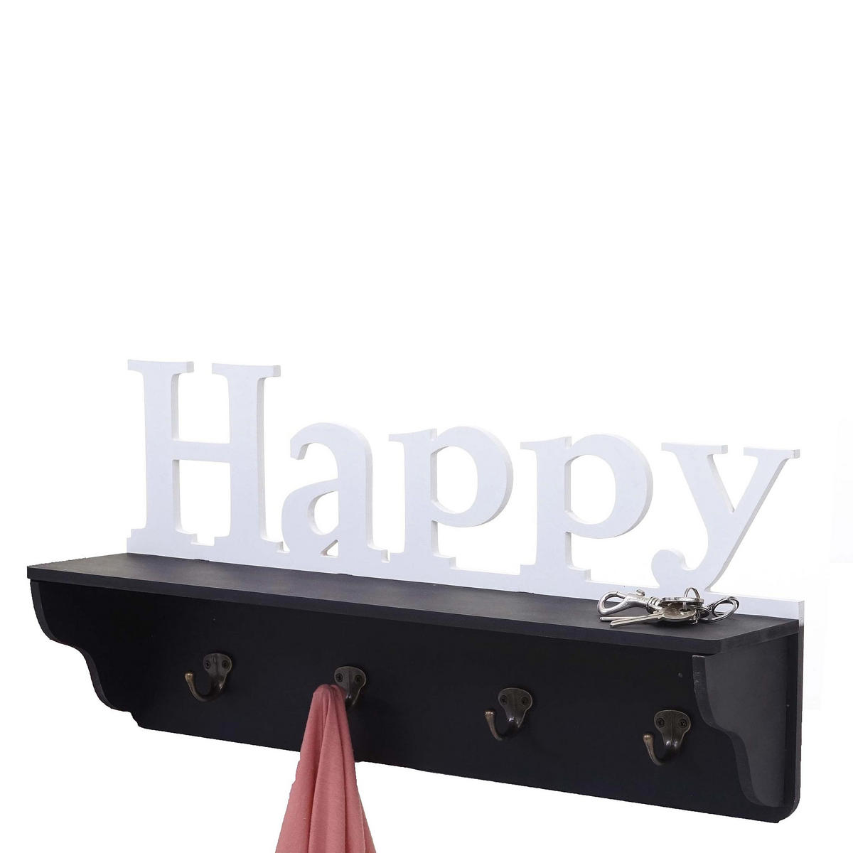 WANDGARDEROBE HAPPY 4 HAKEN Schwarz, Reinweiß - Schwarz/Weiß, Holz (60/30/13cm) - MCW