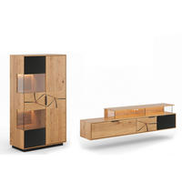 WOHNWAND Tirano 2er-Set Eiche Natur / Schwarz / Hirnholz - Eichefarben/Multicolor, Holz/Metall (283/147/39cm) - Feldmann-Wohnen
