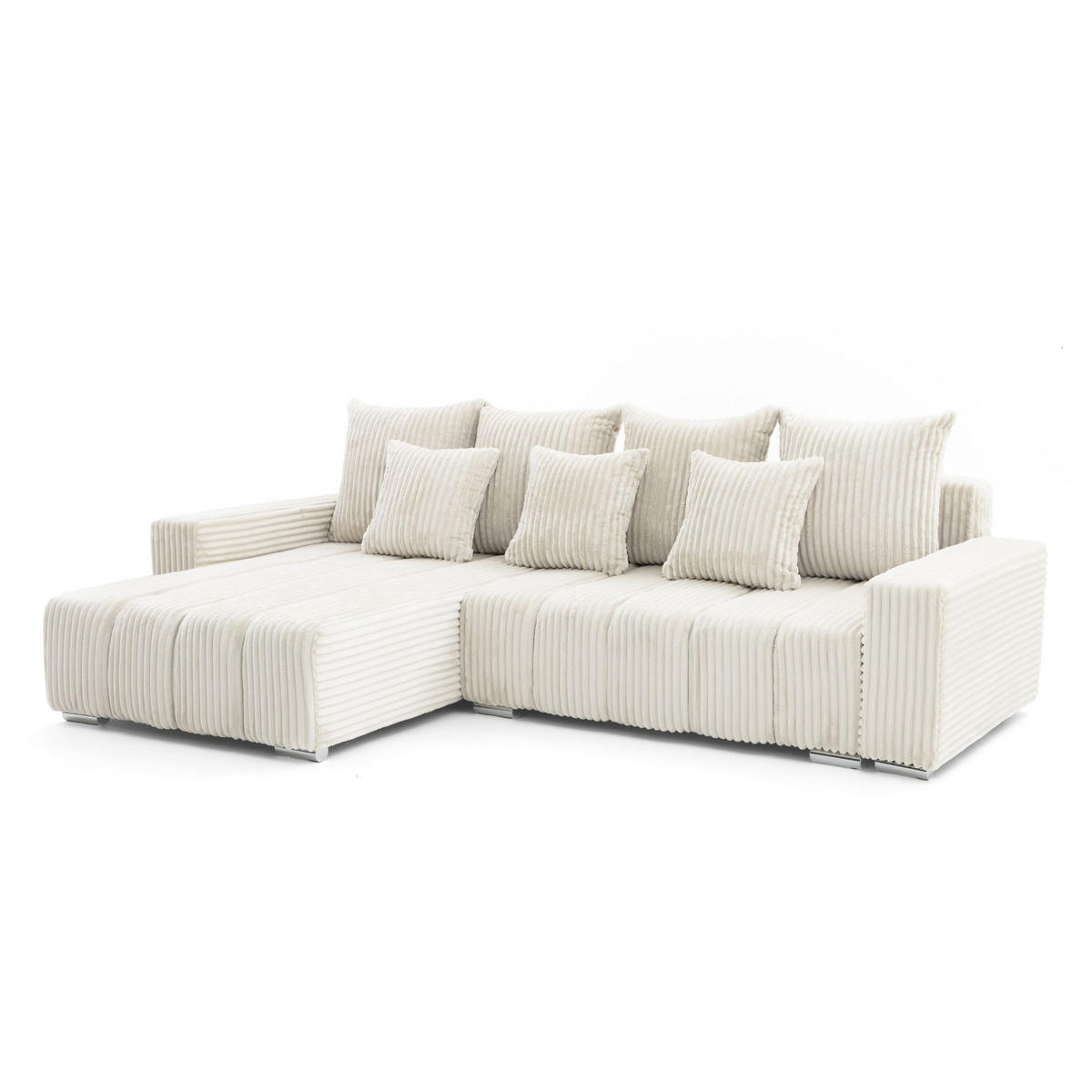 ECKSOFA PIANO L Links mit Schlaffunktion 137x234 Cord Creme - Silberfarben/Creme, Holz/Textil (278/178cm) - Muffo
