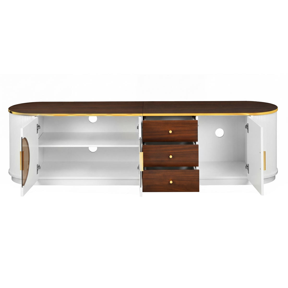 TV-ELEMENT 180/40/46 cm Weiß mit 3 Schubladen und Aluminiumgriffe - Weiß, Holz (180/46/40cm) - Oxeza