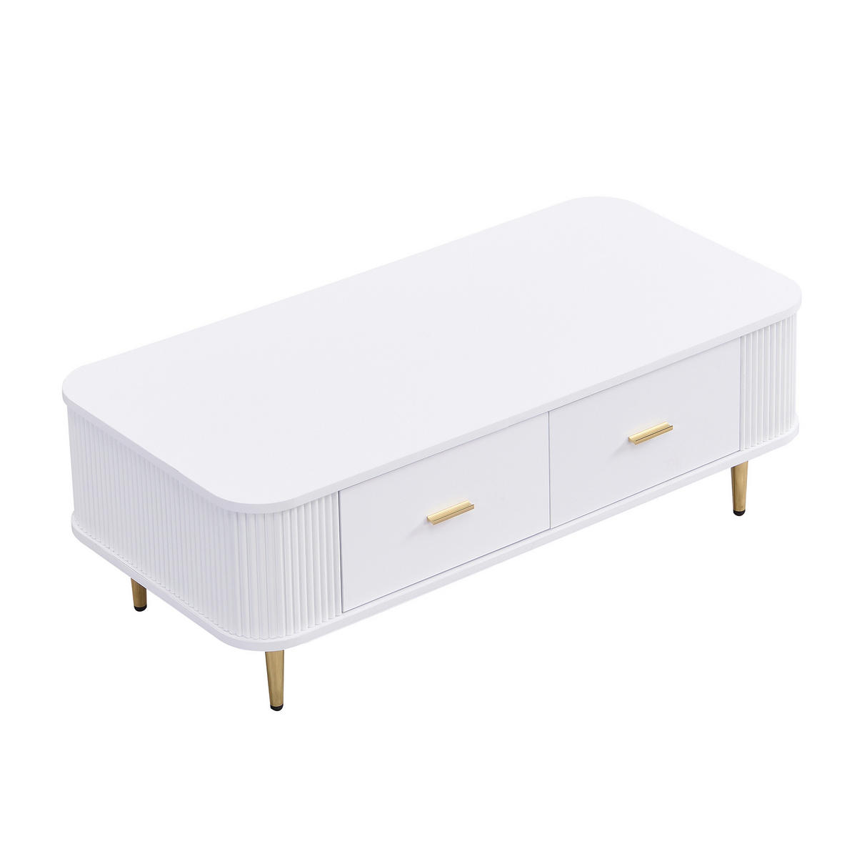 COUCHTISCH aus MDF 105x51x38 cm Weiß mit 4 Schubladen und goldfarbenen Griffen - Weiß, Holzwerkstoff (105/51/38cm) - IVMEU