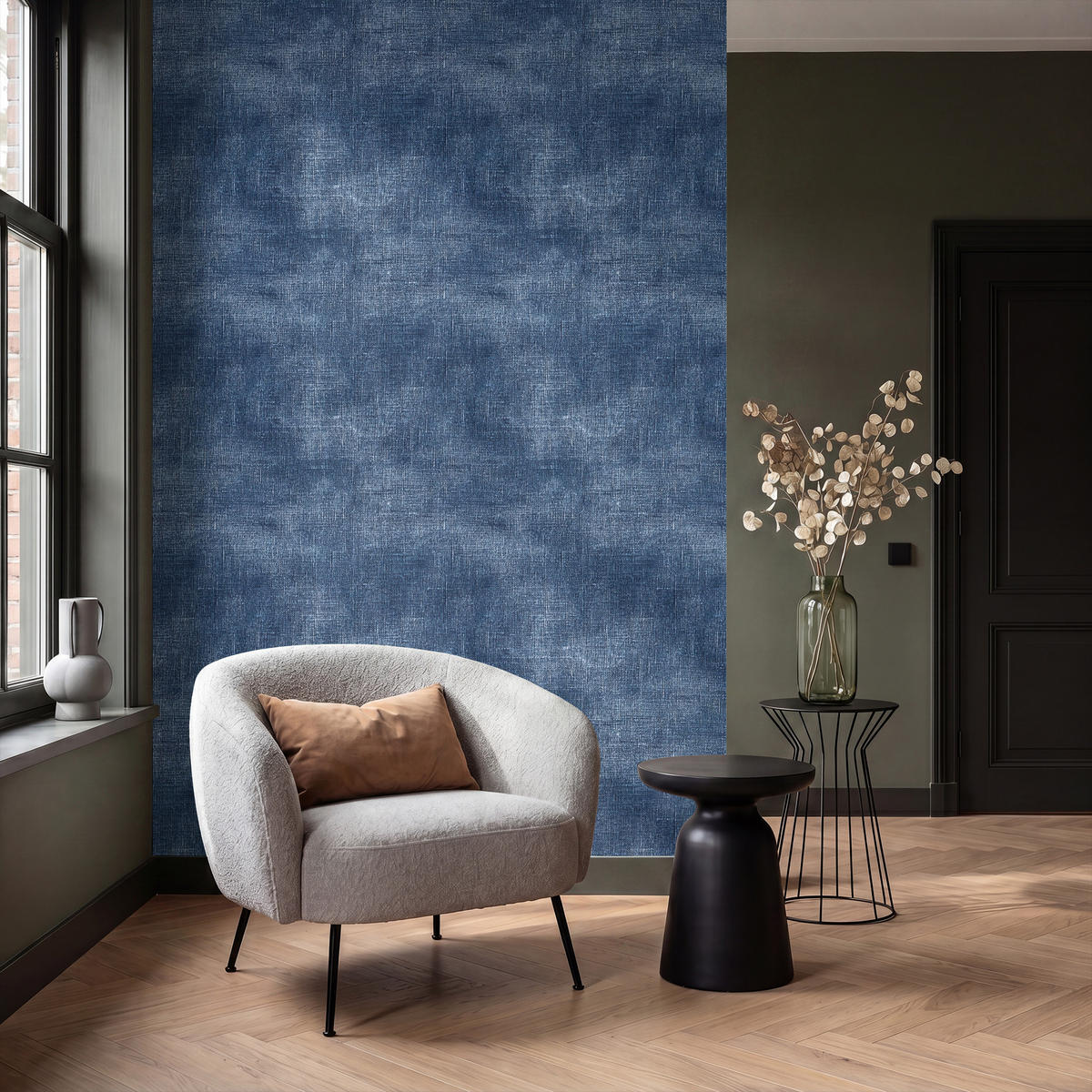 TAPETE - Leinen - Textur - Muster - Denim - Rustikal - 160x260 cm - Blau, Papier (160/260cm) - OnlyWow