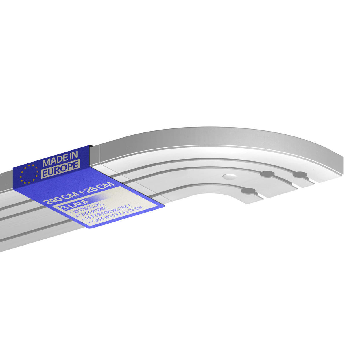 GARDINENSCHIENE - Komplettset inkl. Zubehör 240cm (2x120cm) 3-läufig + 2er Set Rundbogen - Weiß, Kunststoff (10/240cm) - Bestlivings