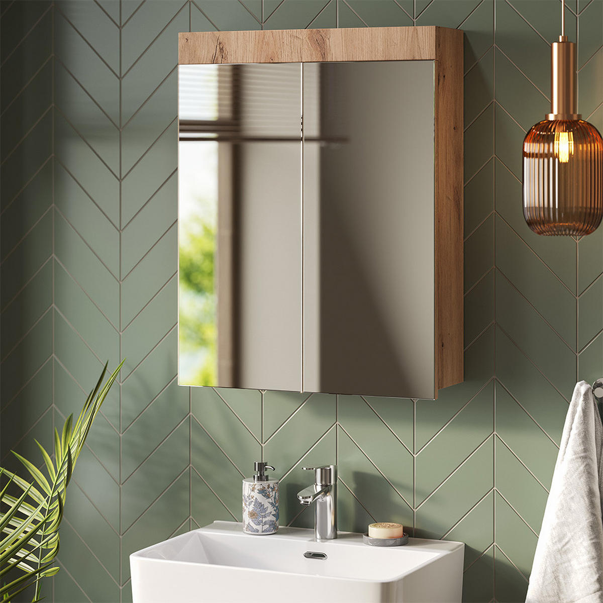 BADSPIEGELSCHRANK Luna Eiche Wotan 60 x 77 cm - Eiche Wotan, Holzwerkstoff (60/77/17cm) - Vicco