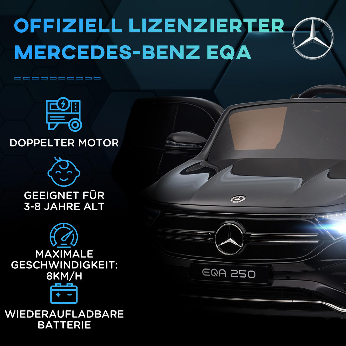 KINDER ELEKTROAUTO, Schwarz/Weiß, Kunststoff+ Metall - Schwarz, Metall (111.5/69/52.5cm) - HOMCOM