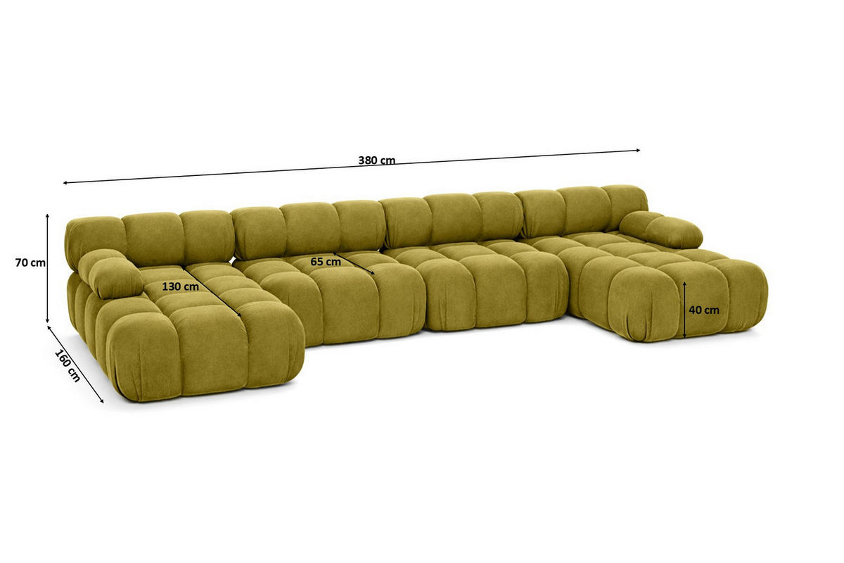 ECKSOFA U-Form XL, Stoff Velours Salvador, Olive, Selia U XL - Olivgrün, Holz (380/70/160cm) - Kaiser Möbel