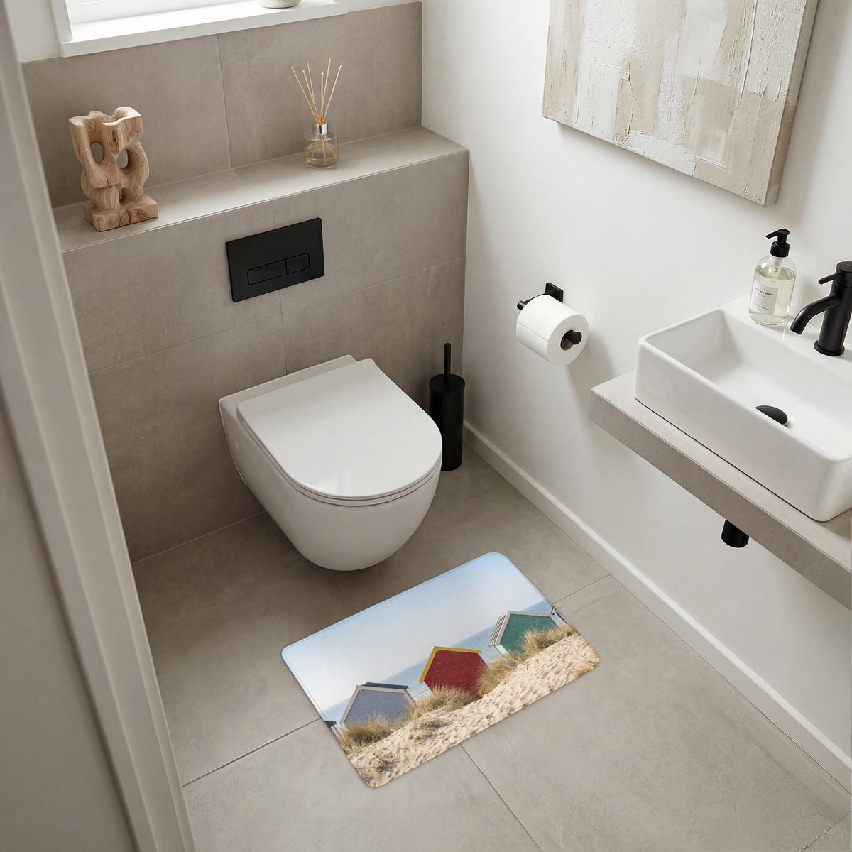 KOUPELNOVÁ PŘEDLOŽKA Pláž - Chaty - Barevné - Duny 60x40 cm - různobarevná, textil/plast (60/40cm) - OnlyWow