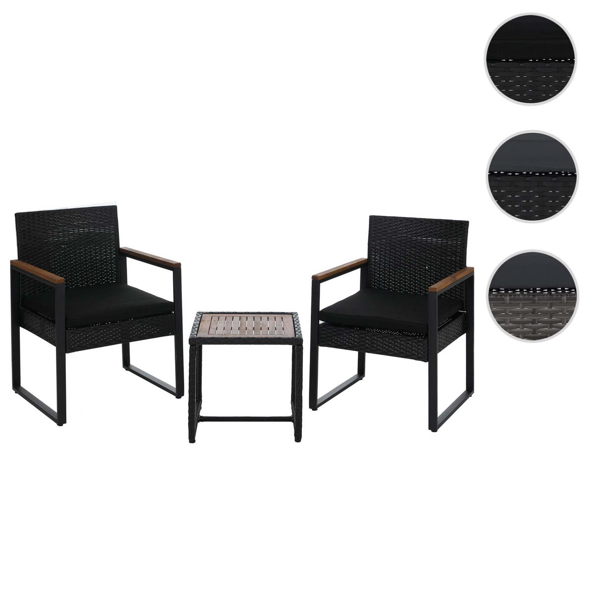 LOUNGE-SET Garten 2x Stuhl Schwarz Polster Grau - Schwarz, Metall - PROREGAL