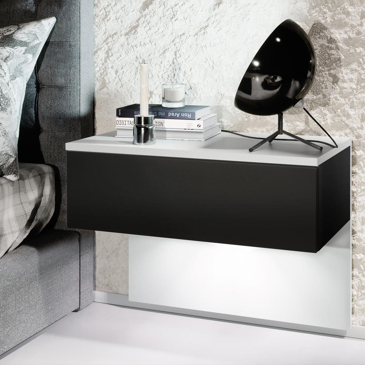 NACHTTISCH Sleep Fronten in Schwarz matt - Schwarz, Holzwerkstoff (60/46/35cm) - Vladon