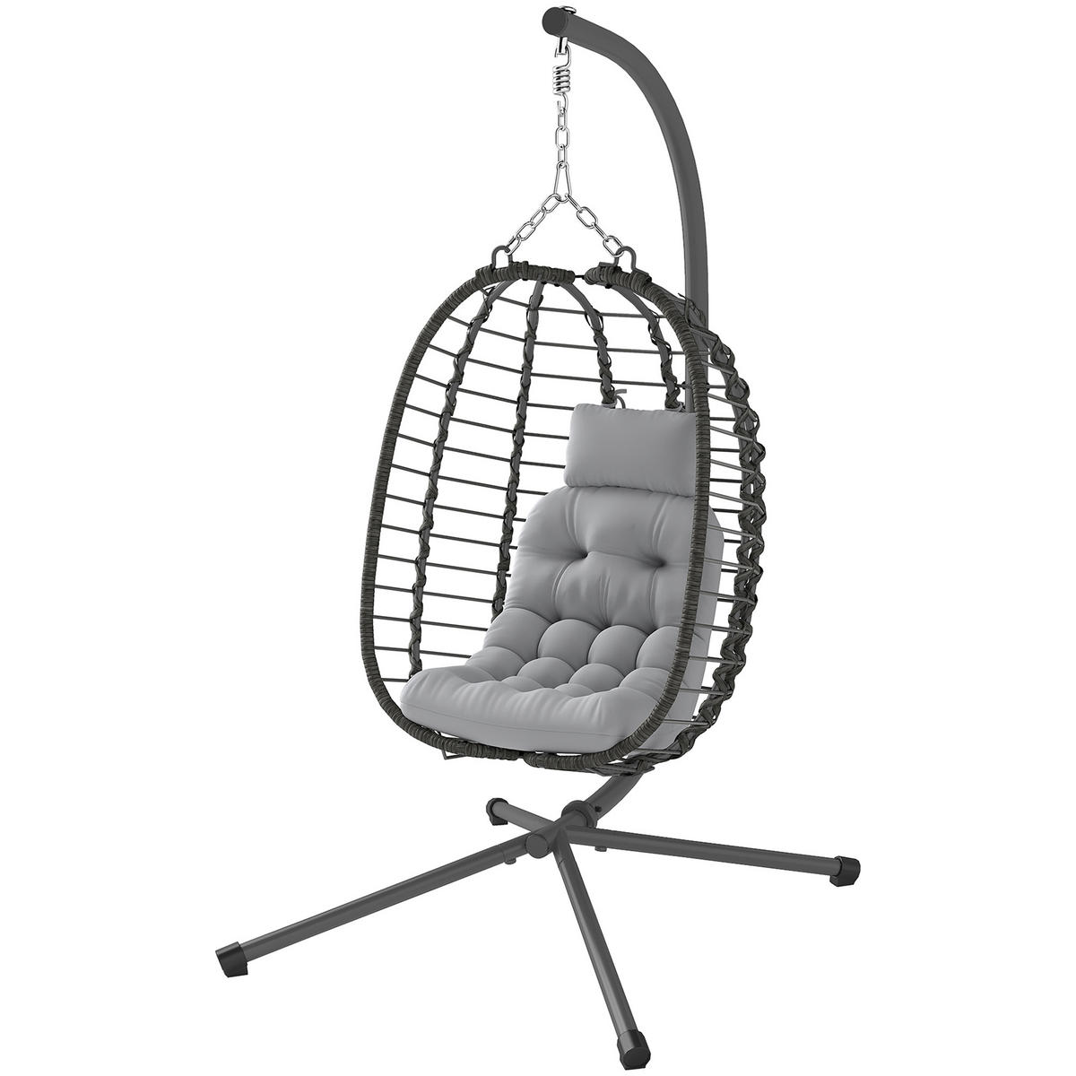 HÄNGESESSEL DE-13630 klappbar, höhenverstellbar, mit Gestell & Polster Grau - Grau, Metall (104/188/122cm) - ComfortXL